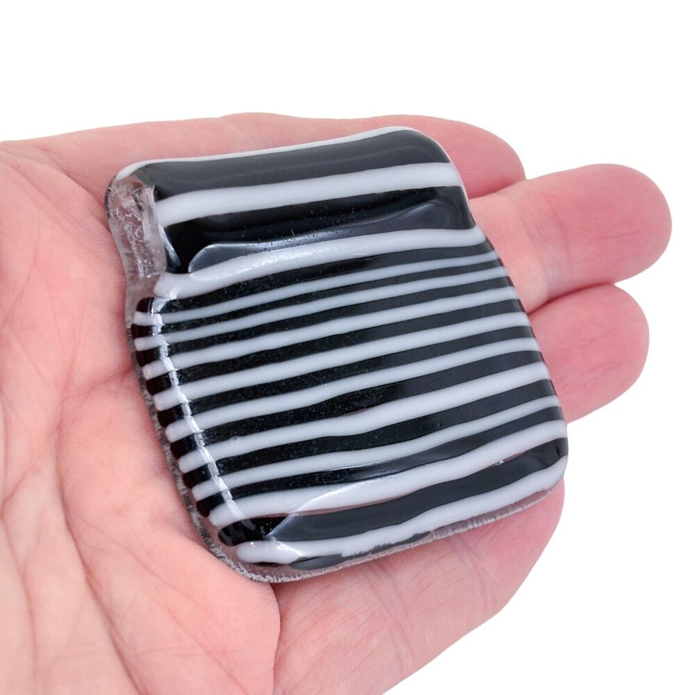 Black and White Striped Fused Glass Square Pendant